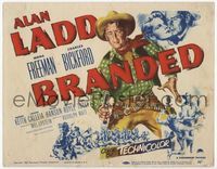 4f040 BRANDED title lobby card '50 great artwork image of tough cowboy Alan Ladd with gun in hand!