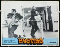 4f493 BUSTING lobby card #8 '74 guy with gun takes nurse hostage while other guy grabs plants!