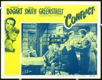 4f521 CONFLICT lobby card #5 R56 Humphrey Bogart & Sydney Greenstreet watch Alexis Smith dancing!