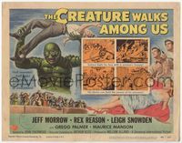 4f063 CREATURE WALKS AMONG US title lobby card '56 Reynold Brown monster artwork, great sequel!