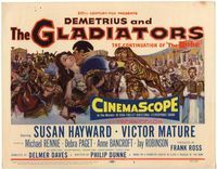 4f076 DEMETRIUS & THE GLADIATORS title card '54 art of Biblical Victor Mature & Susan Hayward!