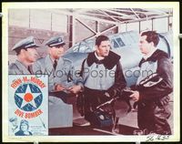 4f548 DIVE BOMBER movie lobby card R56 pilots Errol Flynn & Fred MacMurray in airplane hangar!