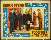 4f583 FOOTSTEPS IN THE DARK lobby card '41 Errol Flynn & Brenda Marshall by angry William Frawley!