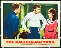 4f638 HALLELUJAH TRAIL LC #2 '65 Burt Lancaster looks at Jim Hutton who is looking at Pamela Tiffin