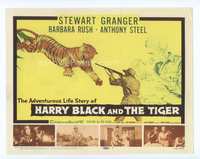 4f122 HARRY BLACK & THE TIGER TC '58 cool art of tiger leaping at hunter Stewart Granger with gun!
