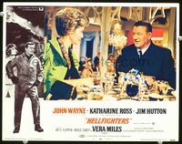 4f647 HELLFIGHTERS LC #3 '69 John Wayne as fireman Red Adair entertains Vera Miles at fancy dinner!