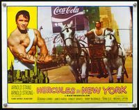 4f650 HERCULES IN NEW YORK LC '70 great image of Arnold Schwarzenegger in chariot on Times Square!
