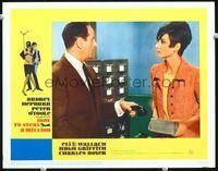 4f672 HOW TO STEAL A MILLION LC #4 '66 close up of Audrey Hepburn confronting Eli Wallach on phone!
