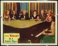 4f690 IN A LONELY PLACE LC #8 '50 Humphrey Bogart & Gloria Grahame have drinks by piano player!