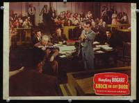 4f723 KNOCK ON ANY DOOR LC #5 '49 Humphrey Bogart in court points accusing finger at witness!