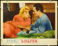 4f753 LOLITA lobby card #6 '62 Stanley Kubrick, close up of sexy Sue Lyon on bed with James Mason!