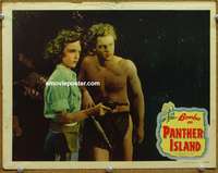 4f475 BOMBA ON PANTHER ISLAND LC #5 '49 Allene Roberts aims her pistol as Johnny Sheffield watches!