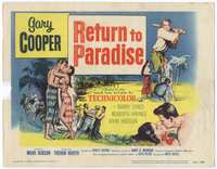 4f234 RETURN TO PARADISE title lobby card '53 art of Gary Cooper, from James A. Michener's story!