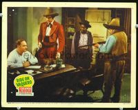 4f854 RIDE ON VAQUERO lobby card '41 Cesar Romero as The Cisco Kid forces man to sign confession!