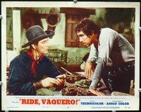 4f855 RIDE VAQUERO LC #5 '53 close up of bandit leader Anthony Quinn & his brother Robert Taylor!