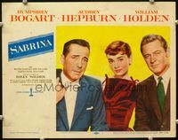 4f867 SABRINA lobby card #1 '54 3-shot portrait of Audrey Hepburn, Humphrey Bogart & William Holden!