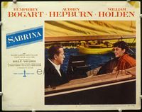 4f868 SABRINA lobby card #2 '54 Billy Wilder, Humphrey Bogart in rowboat with Audrey Hepburn!