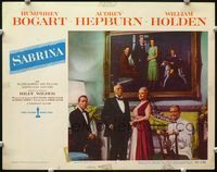4f872 SABRINA lobby card #7 '54 Humphrey Bogart & William Holden with parents by family portrait!