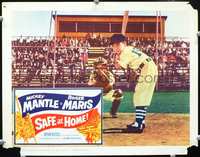 4f873 SAFE AT HOME lobby card '62 cute young Bryan Russell crouches at bat in kids' baseball game!