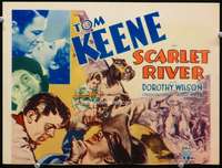 4f249 SCARLET RIVER title card '33 cool art of Tom Keene punching masked man in front of bound girl!