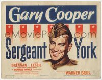 4f254 SERGEANT YORK TC '41 great headshot artwork of smiling Gary Cooper in uniform, Howard Hawks