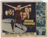 4f257 SEVEN THIEVES title card '59 great art of Edward G. Robinson & super sexy Joan Collins!