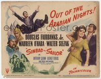 4f263 SINBAD THE SAILOR title card '46 artwork of Douglas Fairbanks Jr. & sexy Maureen O'Hara!