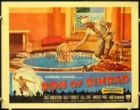 4f893 SON OF SINBAD photolobby '55 Dale Robertson tries to coax naked Lili St. Cyr out of bath!