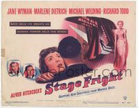4f274 STAGE FRIGHT title card '50 Marlene Dietrich, Jane Wyman, Alfred Hitchcock, cool theater art!