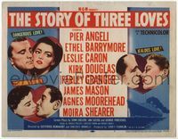 4f280 STORY OF THREE LOVES TC '53 art of Kirk Douglas, Pier Angeli, Leslie Caron, Granger & Mason