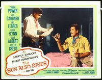 4f922 SUN ALSO RISES LC #3 '57 Tyrone Power w/Errol Flynn w/drink in one hand & bottle in another!