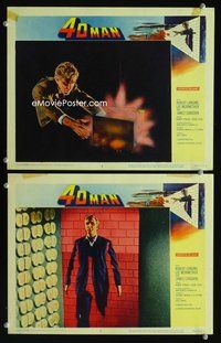 4g011 4D MAN 2 movie lobby cards '59 Robert Lansing w/weird box and walking through walls!