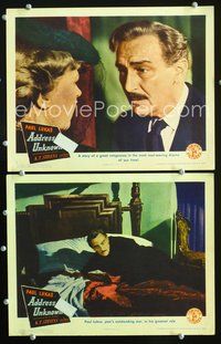 4g016 ADDRESS UNKNOWN 2 lobby cards '44 William Cameron Menzies directed, close-up of Paul Lukas!