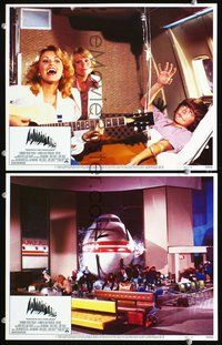 4g021 AIRPLANE 2 lobby cards '80 classic singing stewardess & plane crashing into terminal scenes!