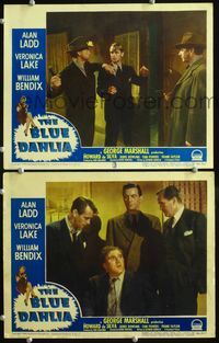 4g085 BLUE DAHLIA 2 movie lobby cards '46 Alan Ladd, sexy border art of Doris Dowling!