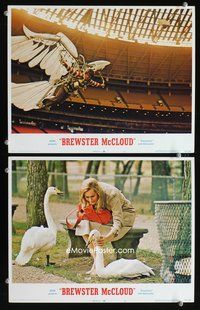 4g093 BREWSTER McCLOUD 2 lobby cards '71 Robert Altman, wild image of Bud Cort flying in Astrodome!