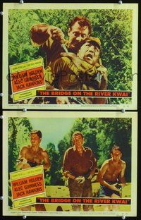 4g095 BRIDGE ON THE RIVER KWAI 2 movie lobby cards '58 William Holden, cool action images!