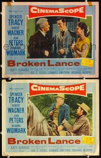 4g101 BROKEN LANCE 2 lobby cards '54 image of cowboy Spencer Tracy, Robert Wagner, Jean Peters!