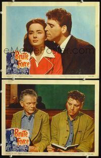 4g103 BRUTE FORCE 2 lobby cards R56 close-up of tough Burt Lancaster & sexy young Ann Blyth!