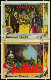4g108 BURNING SANDS 2 lobby cards '22 Milton Sills, art of Wanda Hawley in Arabian harem adventure!