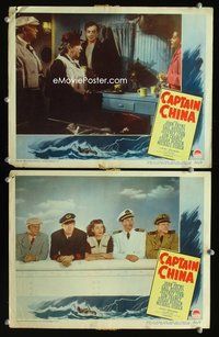 4g114 CAPTAIN CHINA 2 movie lobby cards '50 John Payne, Gail Russell!