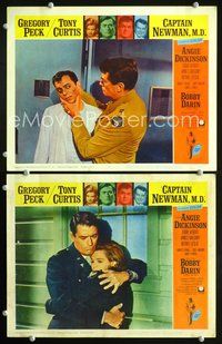 4g115 CAPTAIN NEWMAN M.D. 2 movie lobby cards '64 Gregory Peck, Tony Curtis, Angie Dickinson!
