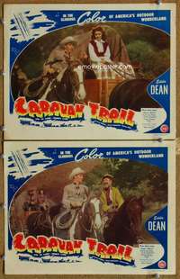 4g116 CARAVAN TRAIL 2 signed movie lobby cards '46 autographed by Eddie Dean, Jean Carlin!