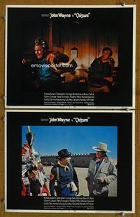 4g132 CHISUM 2 movie lobby cards '70 image of big John Wayne fighting & w/cavalry and Indian chief!