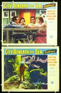 4g134 CITY BENEATH THE SEA 2 lobby cards '53 Robert Ryan, Anthony Quinn, wild underwater image!