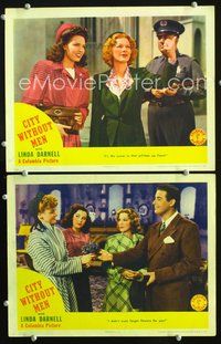 4g135 CITY WITHOUT MEN 2 movie lobby cards '42 hearthrob Linda Darnell, Sara Allgood, Don DeFore!
