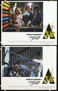4g136 CLOCKWORK ORANGE 2 lobby cards '72 Stanley Kubrick classic, Malcolm McDowell ogling women!