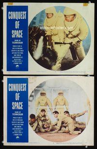 4g146 CONQUEST OF SPACE 2 LCs '55 George Pal sci-fi, cool spacemen w/fire extinguishers image!