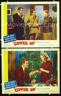 4g149 COVER UP 2 movie lobby cards '49 William Bendix, pretty Barbara Britton, Dennis O'Keefe!