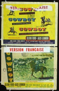 4g151 COWBOY 2 movie lobby cards '58 cowboy Glenn Ford herding cattle!